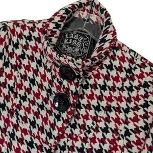 Last Kiss Coat Womens Small Red Black White Houndstooth Button Front Lined‎ Warm